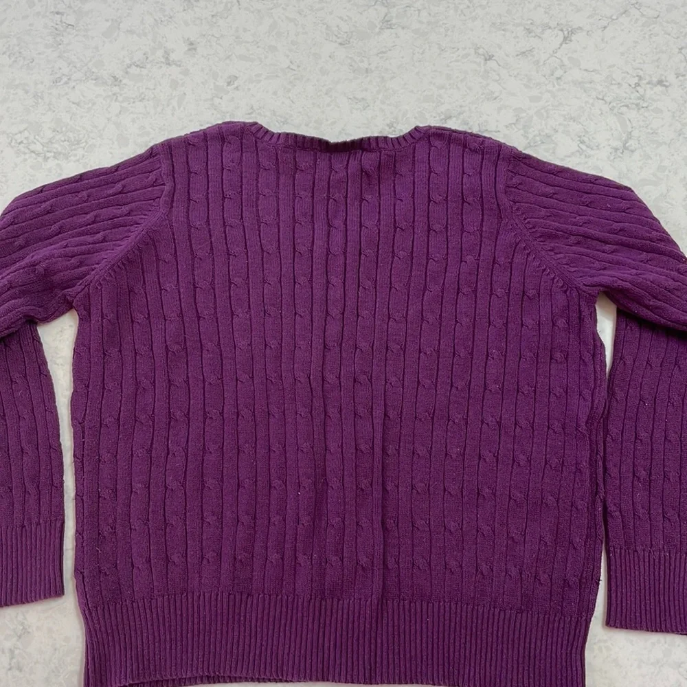 Purple St. John’s Bay PXL cotton blend cable knit V-neck sweater - Picture 3 of 5